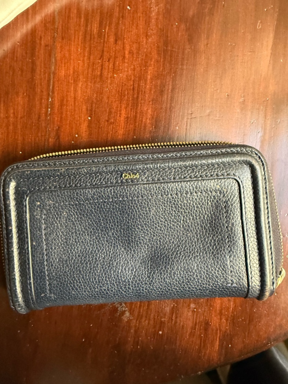 Chloé Black Leather Zip Wallet with Gold Hardware